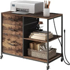 Armadietto classificatore mobile con finitura in legno marrone e prese di corrente – 80 cm L x 40 cm P x 67 cm A, 1 persona