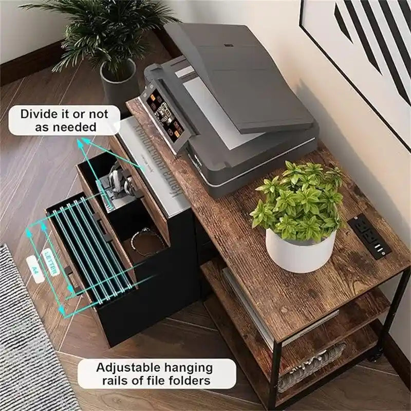 Armadietto classificatore mobile con finitura in legno marrone e prese di corrente – 80 cm L x 40 cm P x 67 cm A, 1 persona
