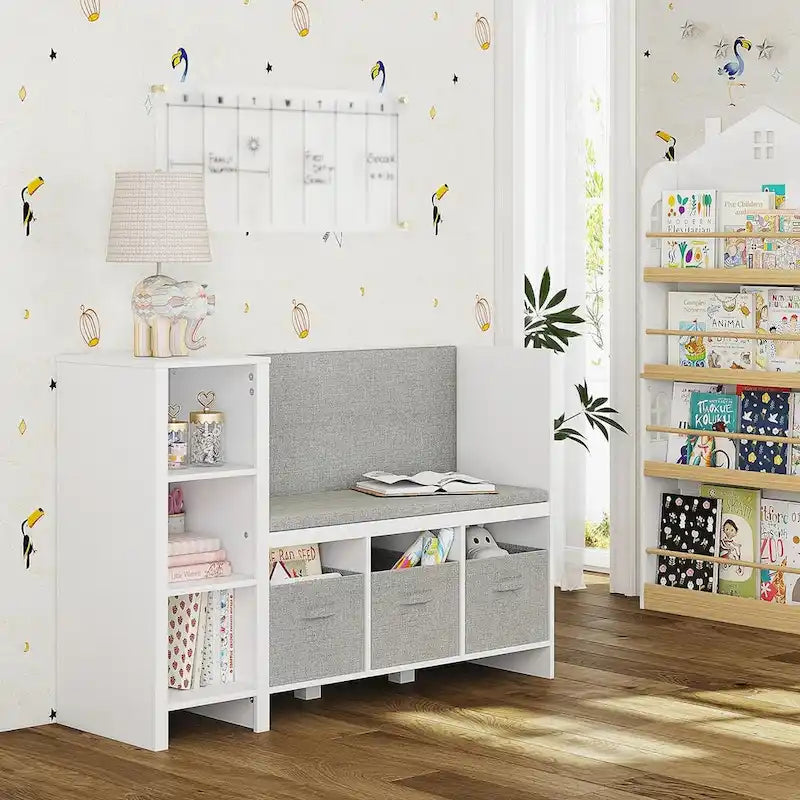 Panca Libreria Bianca per Bambini con Angolo Lettura, Verniciata, 1 Bambino