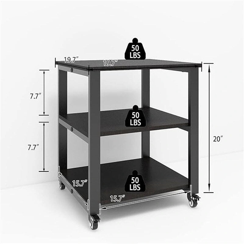 Carrello Stampante Rotante a 3 Livelli, Retrò/Nero/Bianco, 50×50×57,5 cm, Montaggio 1 Persona