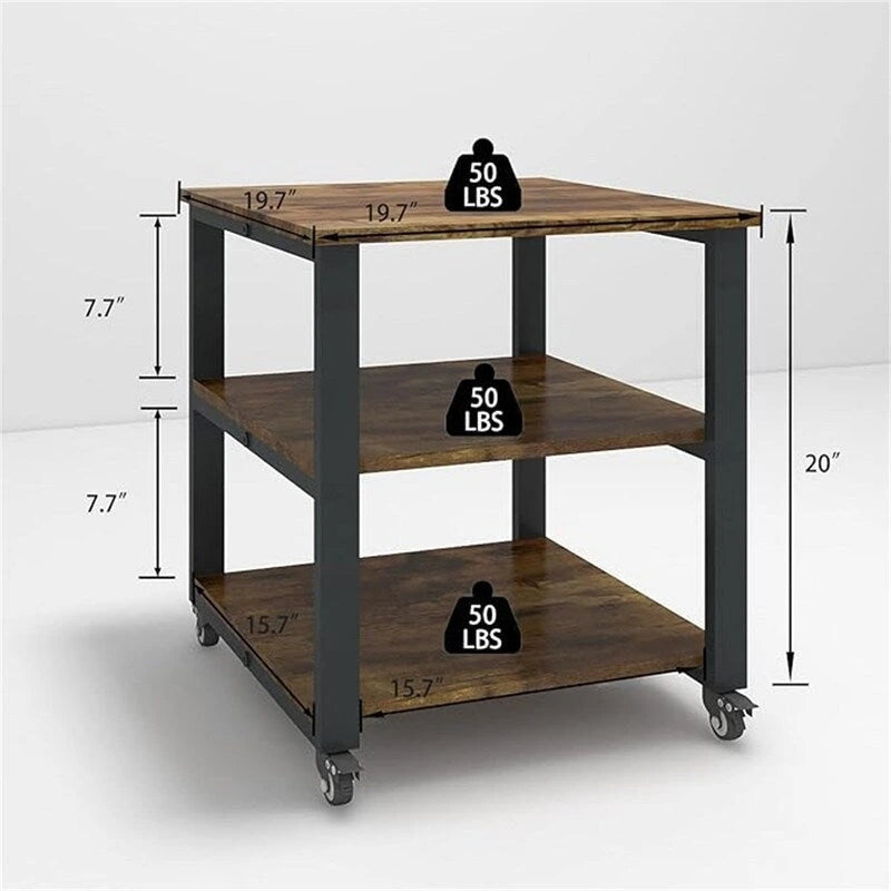 Carrello Stampante Rotante a 3 Livelli, Retrò/Nero/Bianco, 50×50×57,5 cm, Montaggio 1 Persona
