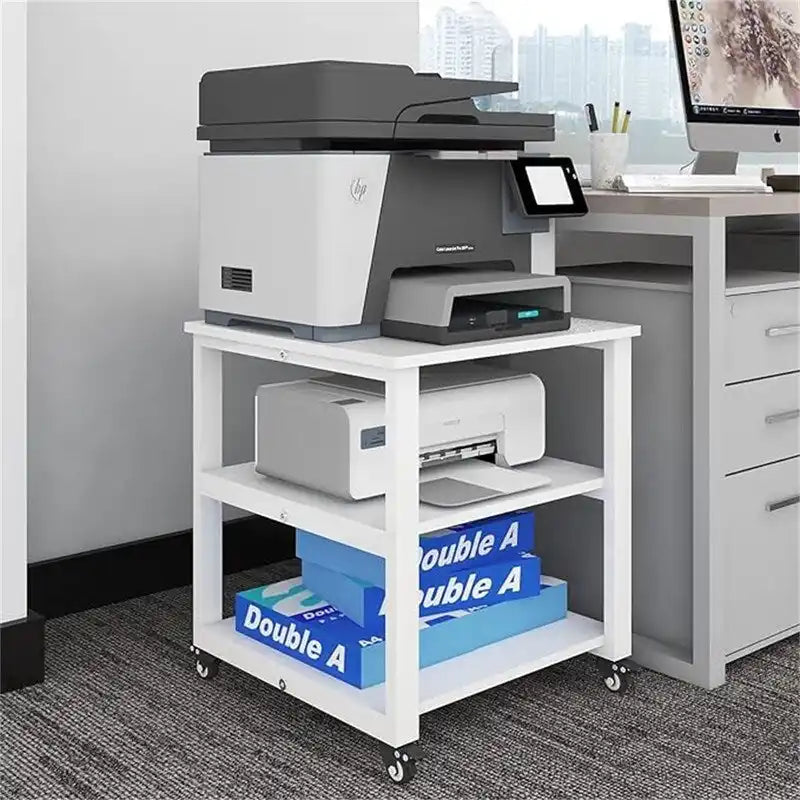 Carrello Stampante Rotante a 3 Livelli, Retrò/Nero/Bianco, 50×50×57,5 cm, Montaggio 1 Persona