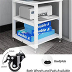 Carrello Stampante Rotante a 3 Livelli, Retrò/Nero/Bianco, 50×50×57,5 cm, Montaggio 1 Persona