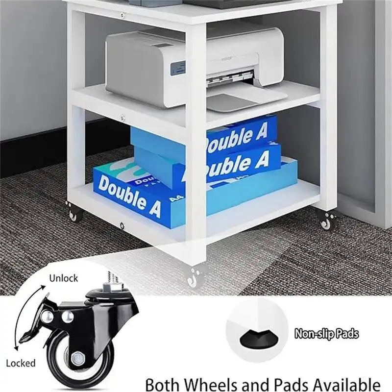 Carrello Stampante Rotante a 3 Livelli, Retrò/Nero/Bianco, 50×50×57,5 cm, Montaggio 1 Persona