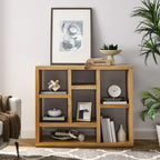 Libreria aperta a 7 cubi Nera / Legno Naturale, Scaffale da esposizione a terra
