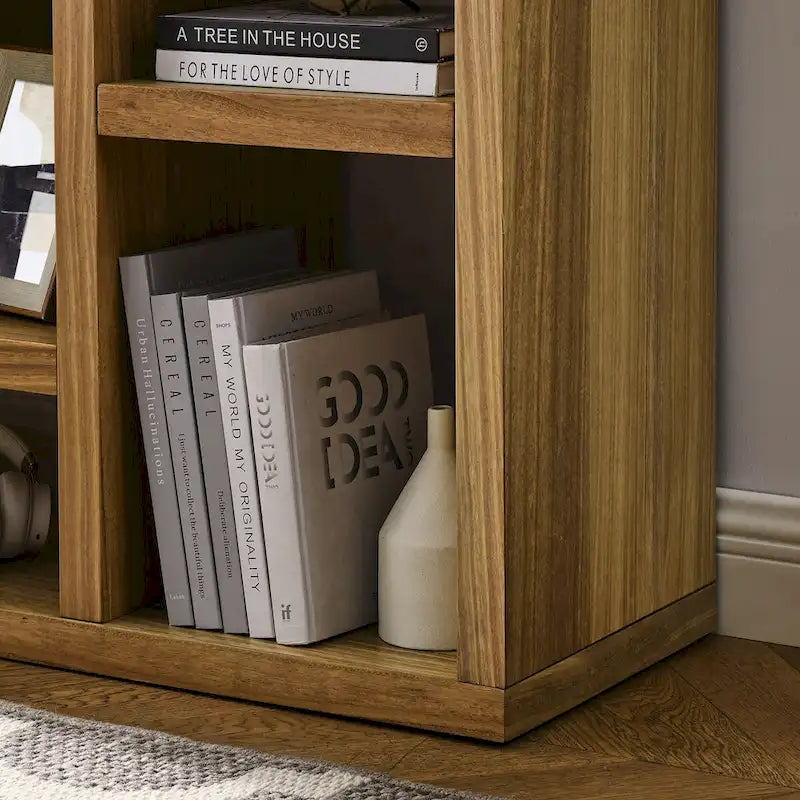 Libreria aperta a 7 cubi Nera / Legno Naturale, Scaffale da esposizione a terra