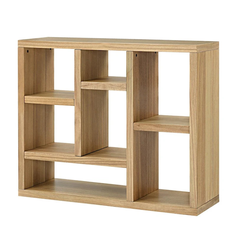Libreria aperta a 7 cubi Nera / Legno Naturale, Scaffale da esposizione a terra