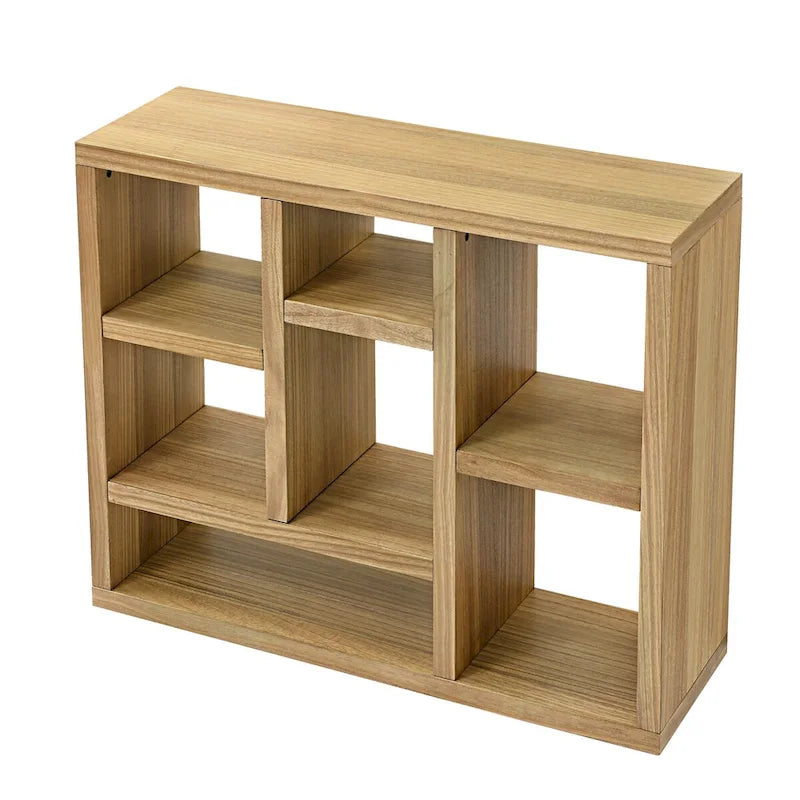 Libreria aperta a 7 cubi Nera / Legno Naturale, Scaffale da esposizione a terra