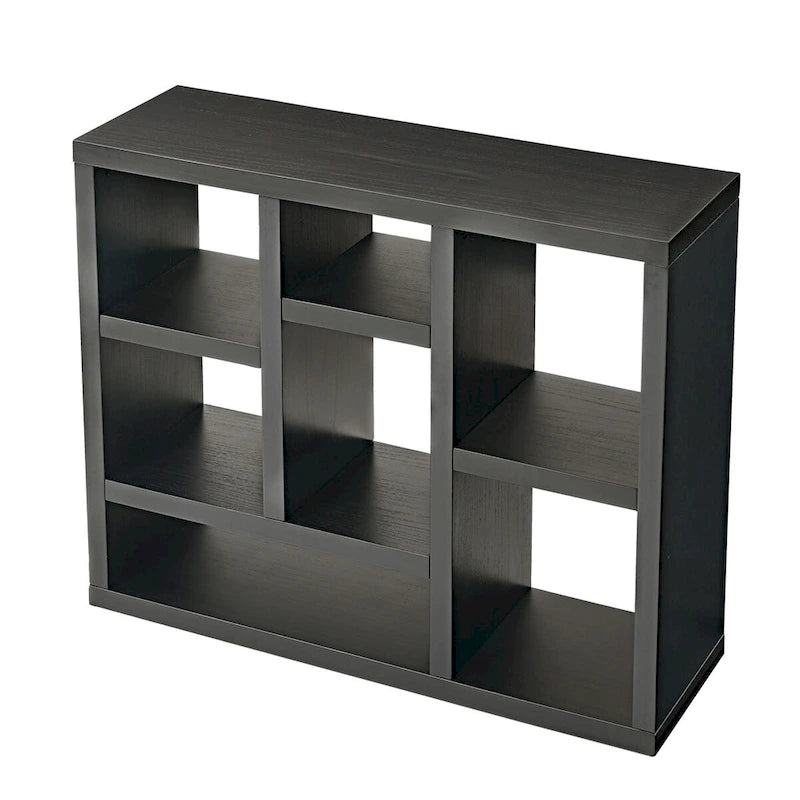 Libreria aperta a 7 cubi Nera / Legno Naturale, Scaffale da esposizione a terra