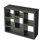 Libreria aperta a 7 cubi Nera / Legno Naturale, Scaffale da esposizione a terra