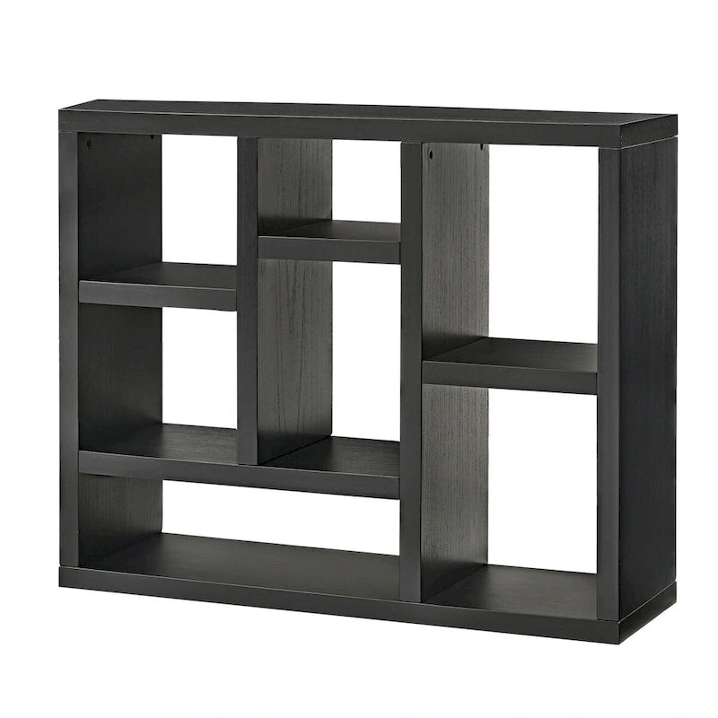 Libreria aperta a 7 cubi Nera / Legno Naturale, Scaffale da esposizione a terra