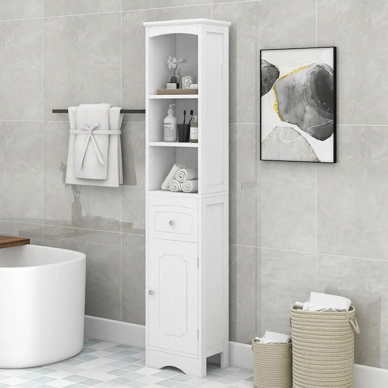 Mobiletto da bagno autoportante bianco/grigio con cassetto