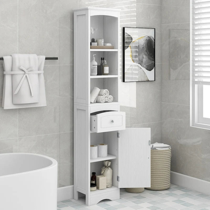 Mobiletto da bagno autoportante bianco/grigio con cassetto
