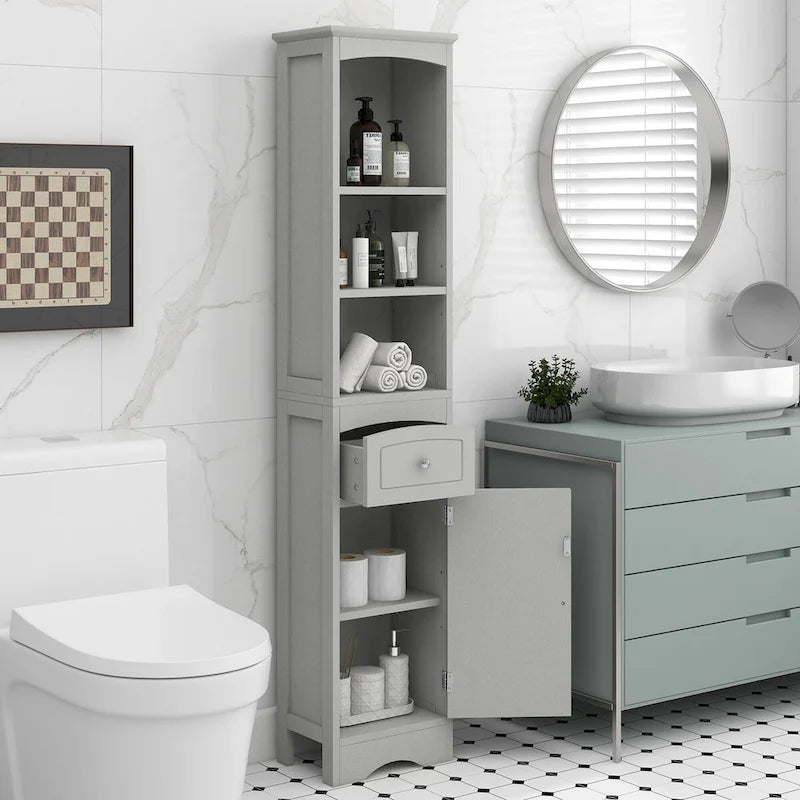 Mobiletto da bagno autoportante bianco/grigio con cassetto