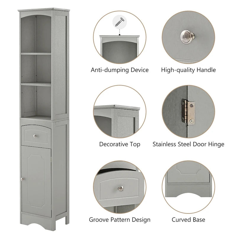 Mobiletto da bagno autoportante bianco/grigio con cassetto