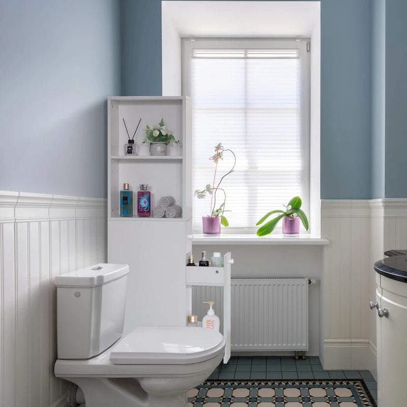 Mobile bagno a colonna sottile bianco da terra con cassetti e ripiano regolabile