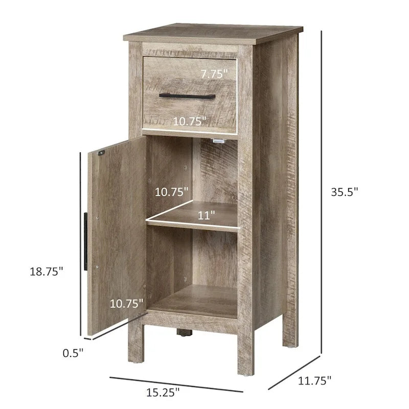 Mobiletto da bagno marrone retrò effetto venatura del legno con cassetto e ripiano regolabile, montaggio a 1 persona