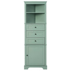 Armadietto da bagno verde in legno alto 175 cm, 1 anta con 3 cassetti e ripiano regolabile