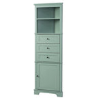 Armadietto da bagno verde in legno alto 175 cm, 1 anta con 3 cassetti e ripiano regolabile