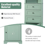 Armadietto da bagno verde in legno alto 175 cm, 1 anta con 3 cassetti e ripiano regolabile