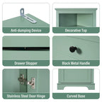 Armadietto da bagno verde in legno alto 175 cm, 1 anta con 3 cassetti e ripiano regolabile