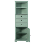 Armadietto da bagno verde in legno alto 175 cm, 1 anta con 3 cassetti e ripiano regolabile