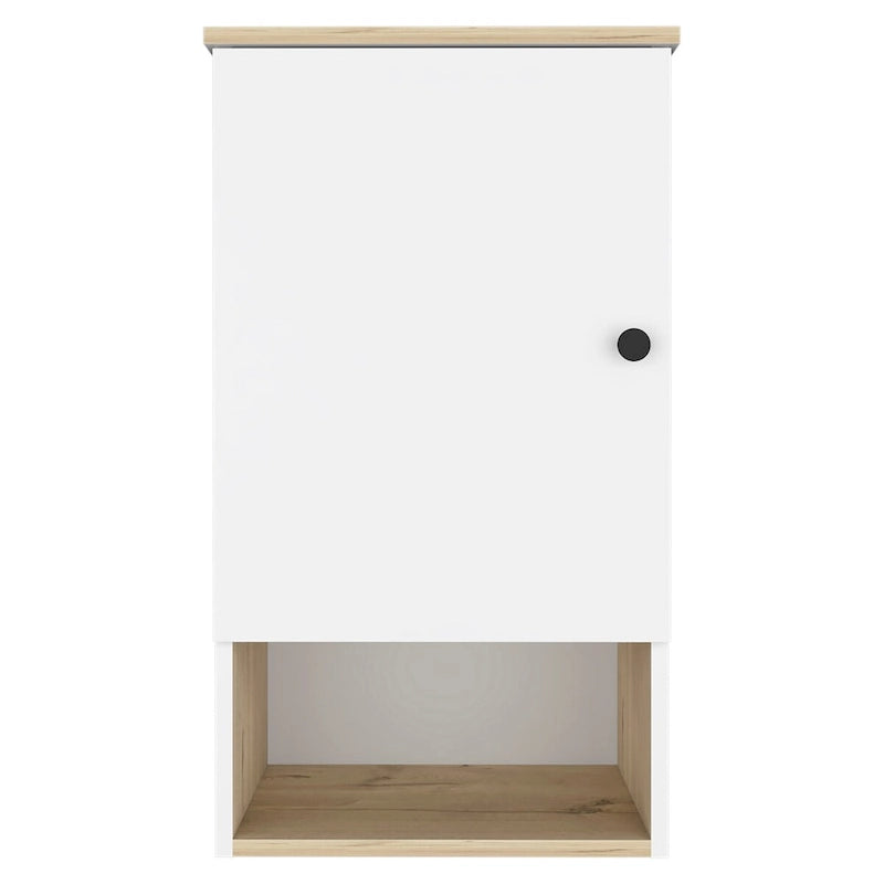 Pensile da bagno con anta singola e ripiano a giorno, bianco/grigio