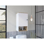 Pensile da bagno con anta singola e ripiano a giorno, bianco/grigio