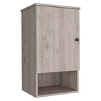Pensile da bagno con anta singola e ripiano a giorno, bianco/grigio