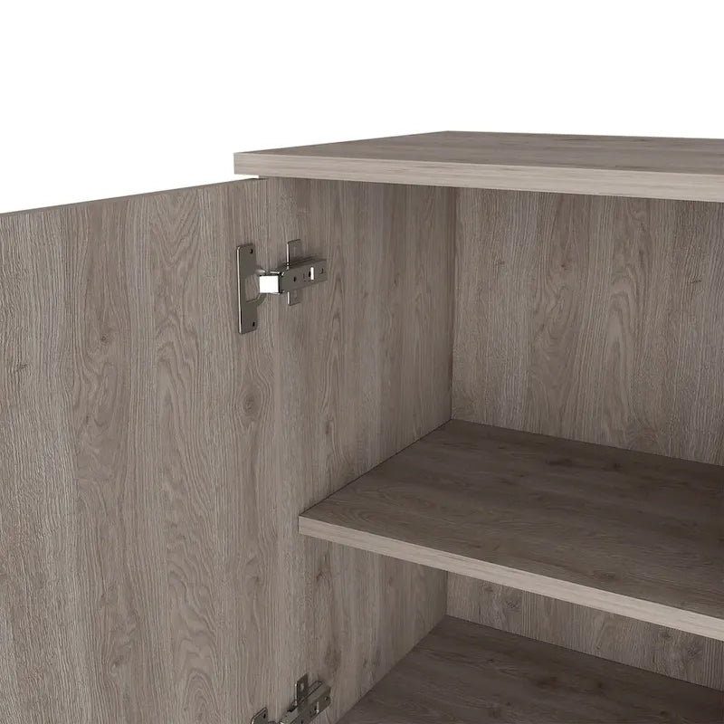 Pensile da bagno con anta singola e ripiano a giorno, bianco/grigio