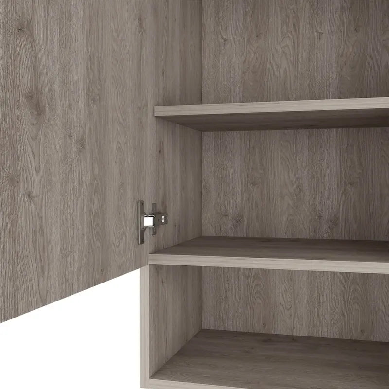 Pensile da bagno con anta singola e ripiano a giorno, bianco/grigio