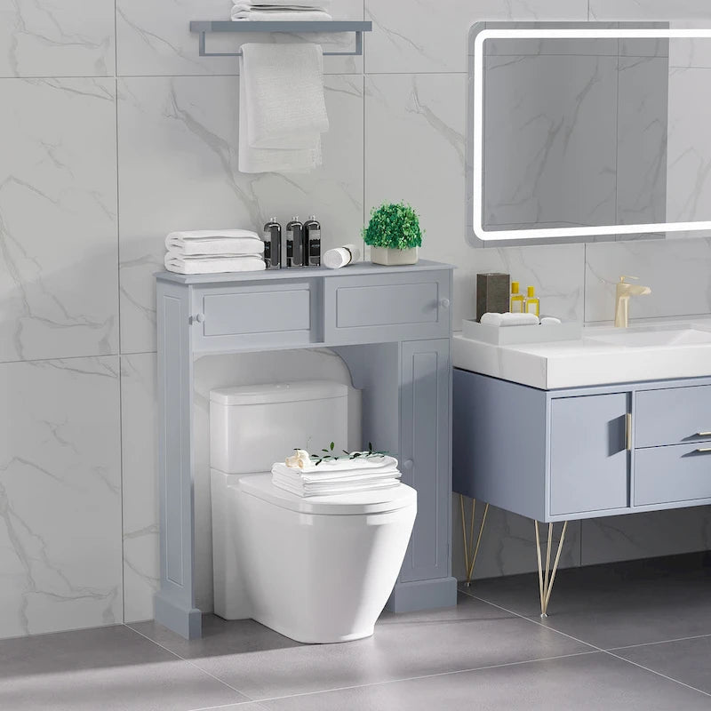 Armadietto salvaspazio da bagno sopra WC grigio con anta scorrevole, da terra, 1 persona