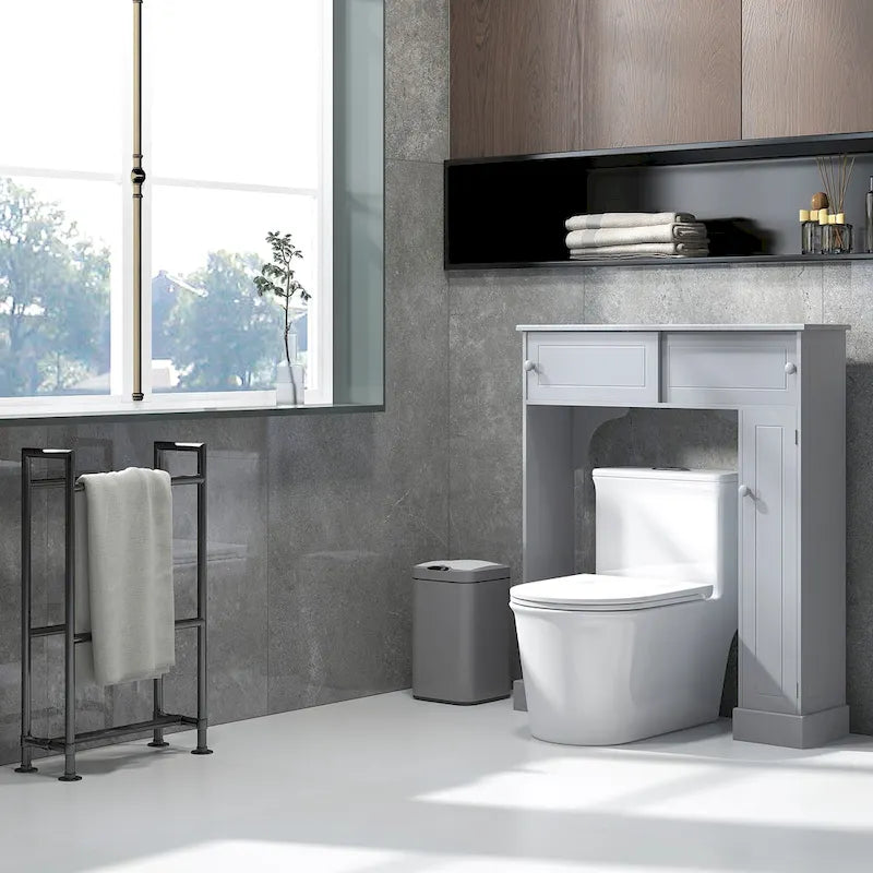 Armadietto salvaspazio da bagno sopra WC grigio con anta scorrevole, da terra, 1 persona