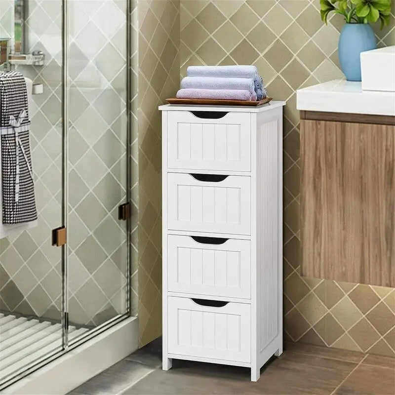 Mobiletto a terra con 2 cassetti bianco con finitura in legno