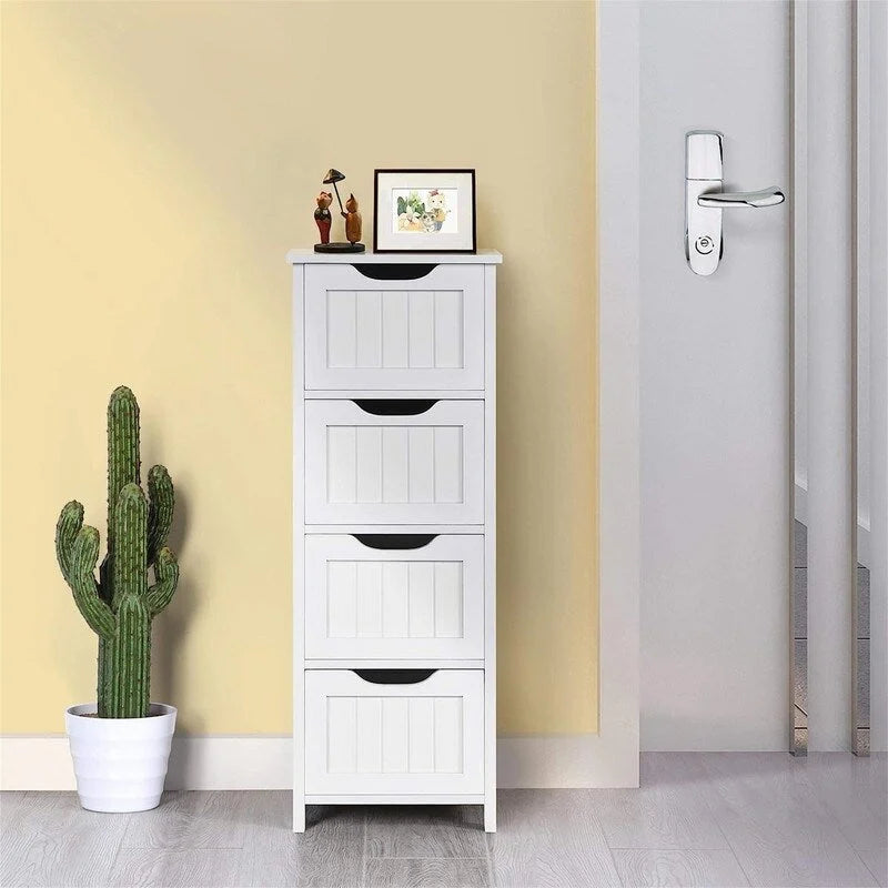 Mobiletto a terra con 2 cassetti bianco con finitura in legno
