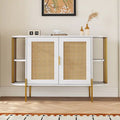 Weißes / dunkelgraues / schwarzes / natürliches geschwungenes Sideboard mit Rattantüren und goldenen Beinen, Montage durch 1 Person