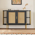 Weißes / dunkelgraues / schwarzes / natürliches geschwungenes Sideboard mit Rattantüren und goldenen Beinen, Montage durch 1 Person