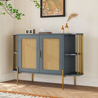 Weißes / dunkelgraues / schwarzes / natürliches geschwungenes Sideboard mit Rattantüren und goldenen Beinen, Montage durch 1 Person
