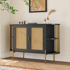 Weißes / dunkelgraues / schwarzes / natürliches geschwungenes Sideboard mit Rattantüren und goldenen Beinen, Montage durch 1 Person