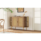 Weißes / dunkelgraues / schwarzes / natürliches geschwungenes Sideboard mit Rattantüren und goldenen Beinen, Montage durch 1 Person
