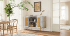 Weißes / dunkelgraues / schwarzes / natürliches geschwungenes Sideboard mit Rattantüren und goldenen Beinen, Montage durch 1 Person