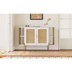 Weißes / dunkelgraues / schwarzes / natürliches geschwungenes Sideboard mit Rattantüren und goldenen Beinen, Montage durch 1 Person