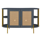 Weißes / dunkelgraues / schwarzes / natürliches geschwungenes Sideboard mit Rattantüren und goldenen Beinen, Montage durch 1 Person