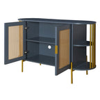 Weißes / dunkelgraues / schwarzes / natürliches geschwungenes Sideboard mit Rattantüren und goldenen Beinen, Montage durch 1 Person