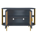Weißes / dunkelgraues / schwarzes / natürliches geschwungenes Sideboard mit Rattantüren und goldenen Beinen, Montage durch 1 Person