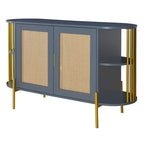 Weißes / dunkelgraues / schwarzes / natürliches geschwungenes Sideboard mit Rattantüren und goldenen Beinen, Montage durch 1 Person