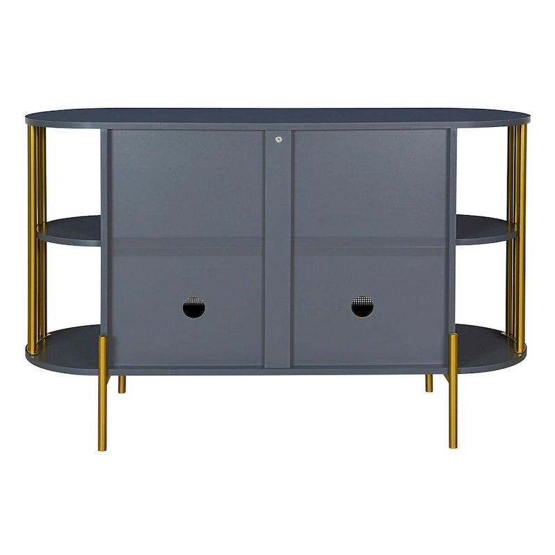 Weißes / dunkelgraues / schwarzes / natürliches geschwungenes Sideboard mit Rattantüren und goldenen Beinen, Montage durch 1 Person