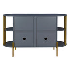 Weißes / dunkelgraues / schwarzes / natürliches geschwungenes Sideboard mit Rattantüren und goldenen Beinen, Montage durch 1 Person