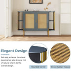 Weißes / dunkelgraues / schwarzes / natürliches geschwungenes Sideboard mit Rattantüren und goldenen Beinen, Montage durch 1 Person