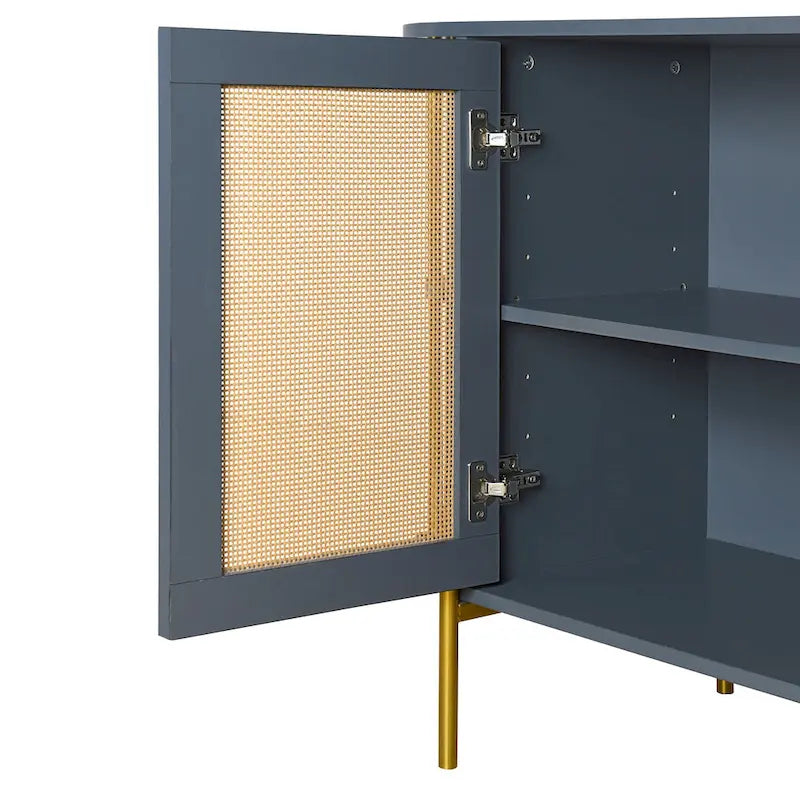 Weißes / dunkelgraues / schwarzes / natürliches geschwungenes Sideboard mit Rattantüren und goldenen Beinen, Montage durch 1 Person